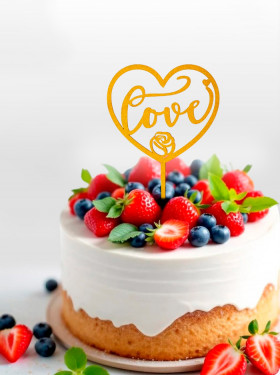 Топпер &quot;Love&quot;, c розочкой, золотистый / дерево