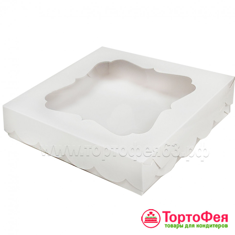 Коробка для прян. 15,5х15,5х3,5 см  с резным окошком, белая