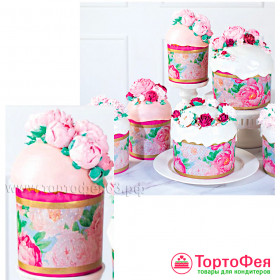 Форма бумажная Кулич "Пионы" 200-250 гр (9*9 см) / 10 шт 