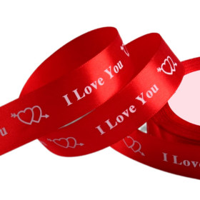 Лента атласная Красная &quot;I Love You&quot; 2,5 см / 3 м
