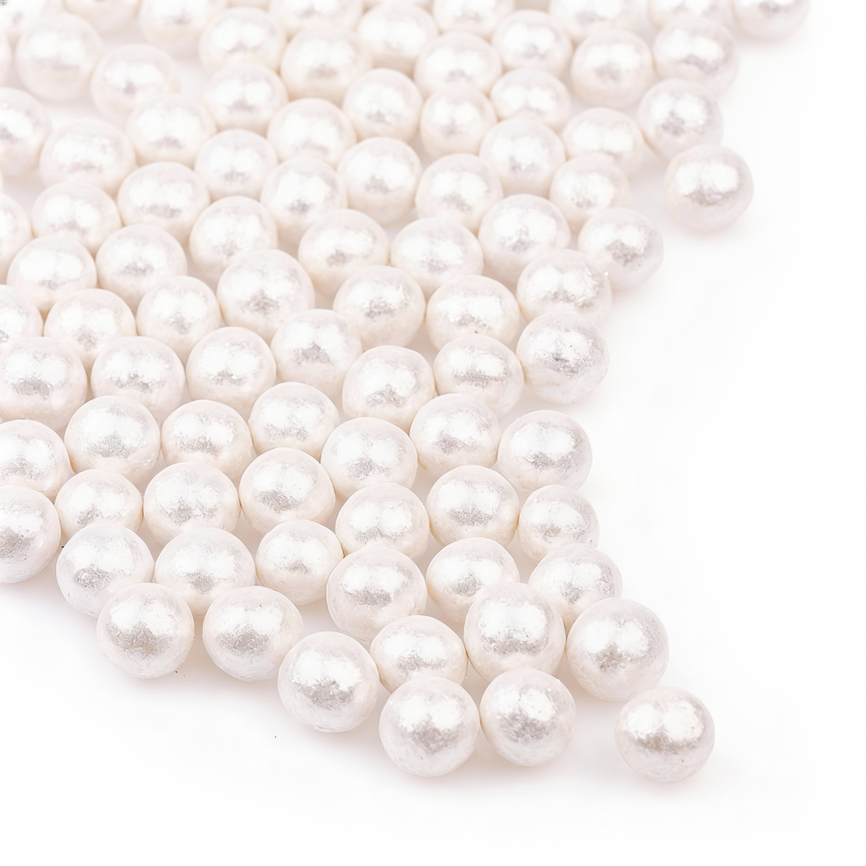 Шарики рисовые в глазури. Блеск "Белый" 12-13 мм, 20 гр