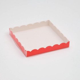 Коробка для пряников 20х20х3 см с прозрачной крышкой, красная