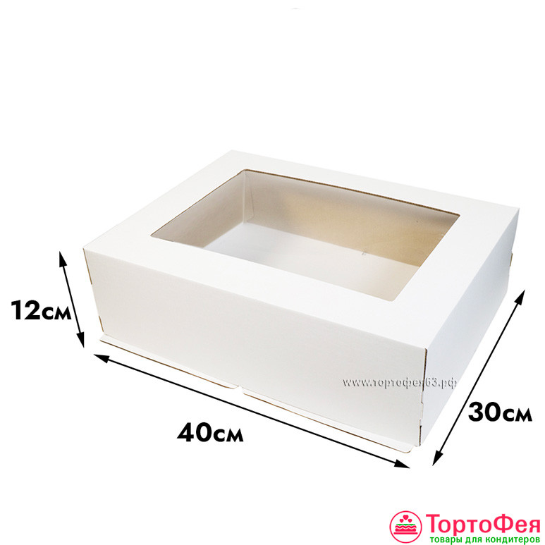 Коробка для торта 30х40х12 см из гофрокартона, с окном