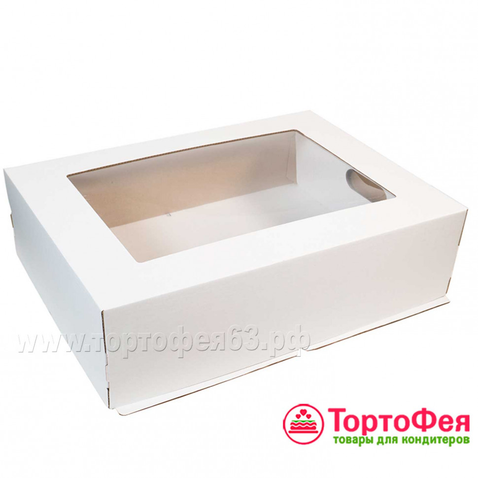 Коробка для торта 30х40х12 см из гофрокартона, с окном