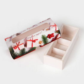 Коробка для 3 конфет с окном "С Новым годом"