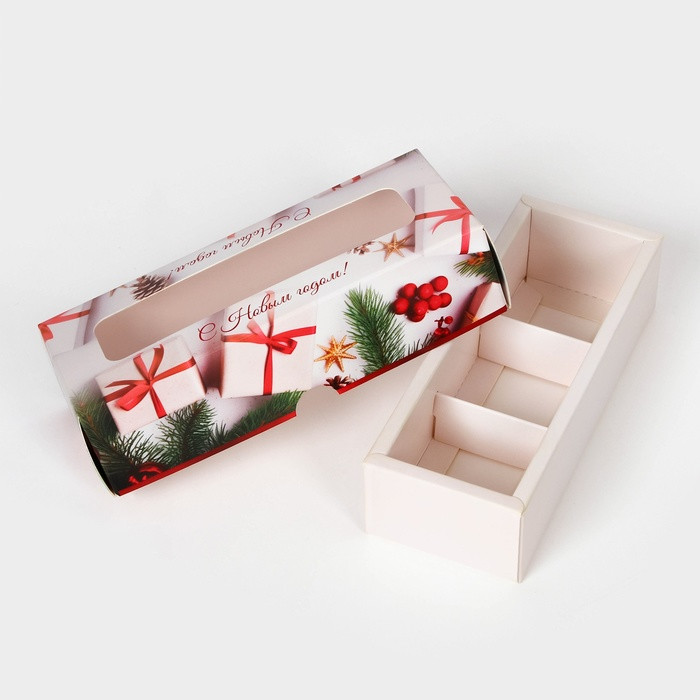 Коробка для 3 конфет с окном "С Новым годом"