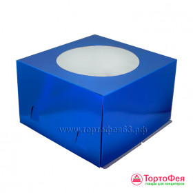 Коробка для торта 30х30х19 см с окном, Синяя