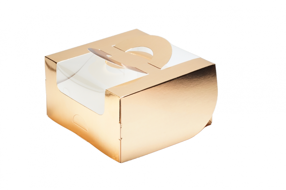 Коробка для бенто-торта 14х14х8 см с ручками, Золото