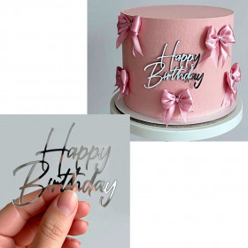 Декор из акрила "Happy Birthday", Серебро  / 9 см 