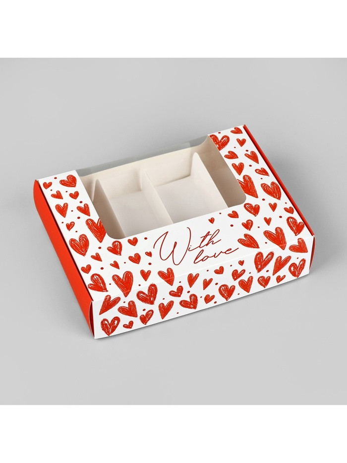Коробка для 4 эклеров 20х15х5 см с откидной крышкой "Сердечки"
