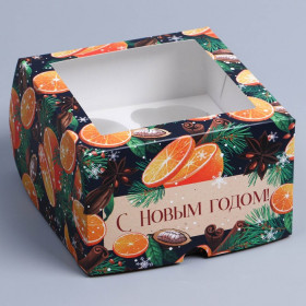 Коробка для 4 капкейков с окном "Апельсины"