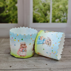 Форма бумажная Кулич "Зайцы ретро" 100 гр (7*6 см) / 10 шт