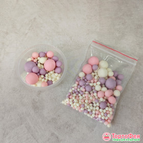 Шарики рисовые в глазури. Матовые Белые/розовые/сиреневые 2-13 мм, 25 гр    