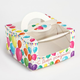 Коробка для бенто-торта 14х14х8 см &quot;С Днем Рождения&quot;