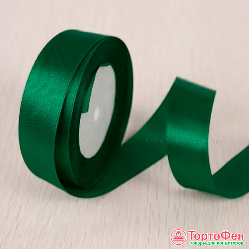 Лента атласная Темно-зеленая 2 см, 22 м   