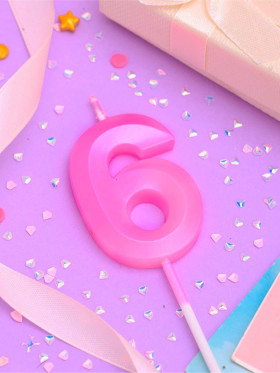 Свеча Цифра &quot;6&quot; с гранями, роовая / 5 см 