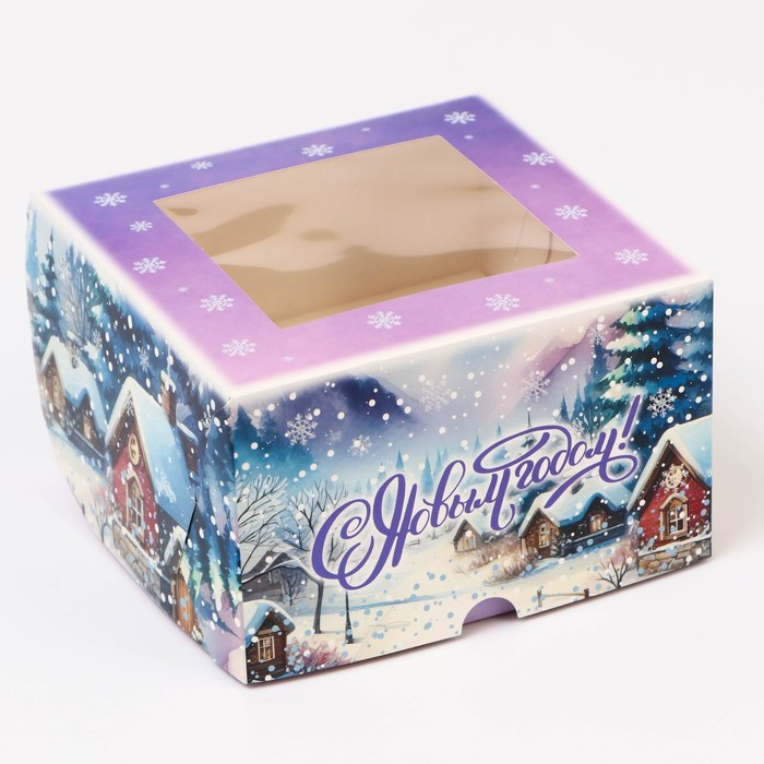 Коробка для 4 капкейков с окном "Зимняя сказка"