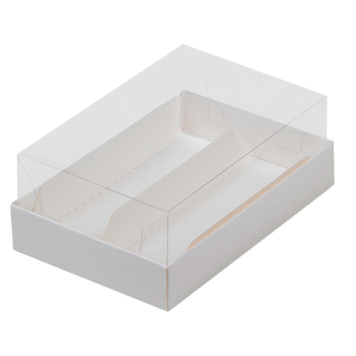 Коробка для 2 эклеров 13,5х9х7 см с прозрачным куполом, белая