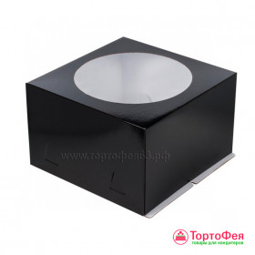 Коробка для торта 30х30х19 см с окном, Черная