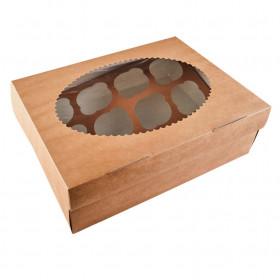 Коробка для 12 капкейков с окном, Крафт