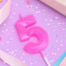 Свеча Цифра "5" с гранями, розовая / 5 см 