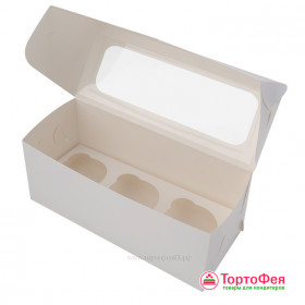 Коробка для 3 капкейков с окном, белая