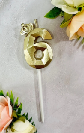 Свеча &quot;Цифра 6&quot; с Короной, золотистый / 5 см 