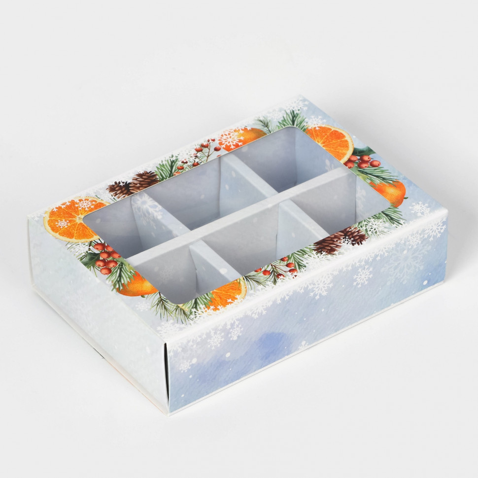 Коробка для 6 конфет с окном "Новогоднее настроение" 