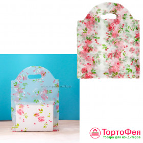 Пакетик подарочный 20х24 см с ручкой &quot;Розочки&quot;