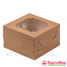 Коробка для бенто-торта 12х12х8 см с окном, Крафт