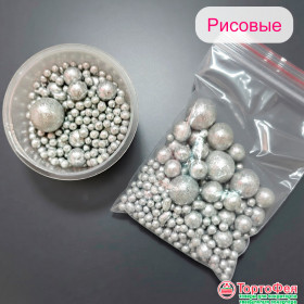 Шарики рисовые в глазури. Блеск "Серебро" 2-13 мм, 20 гр 