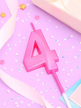 Свеча Цифра &quot;4&quot; с гранями, розовая / 5 см