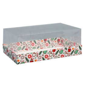 Коробка 22х13х8 см с прозрачной крышкой  &quot;Новогодняя&quot; 