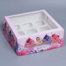 Коробка для 9 капкейков с окном &quot;Капкейки&quot;
