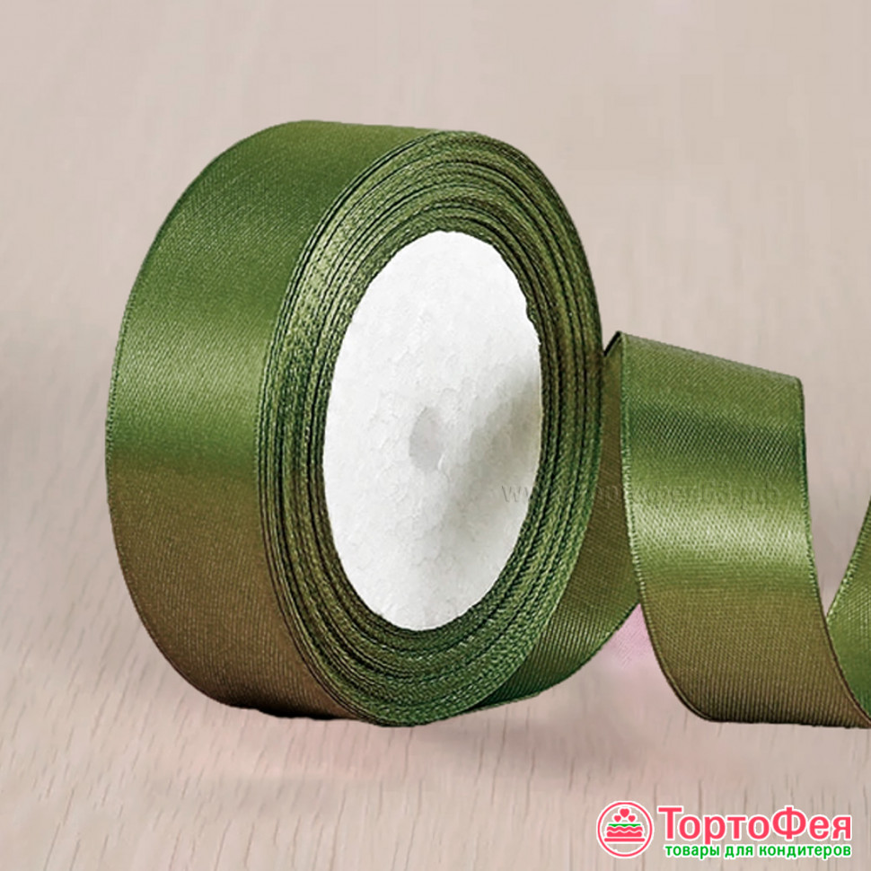 Лента атласная Темно-оливковая 2 см, 22 м