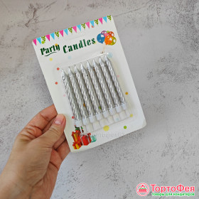 Свечи спираль Серебро, 8 см / 8 шт  