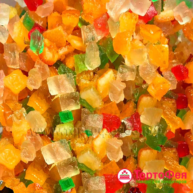  Фрукты засахаренные, смесь / кубики ~6х6 мм, 100 гр 