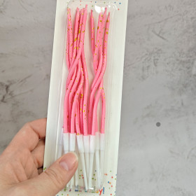 Набор свечей для торта, Волнистые, Розовые/золотая крапинка, 15 см / 12 шт