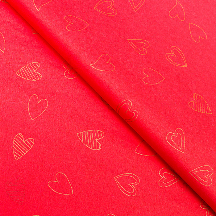 Бумага упаковочная тишью Красная, золотые сердечки, 1 лист (50х70 см)