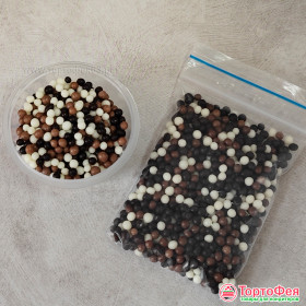 Шарики рисовые в глазури. Черный/Коричневый/Белый 3-4 мм, 25 г 