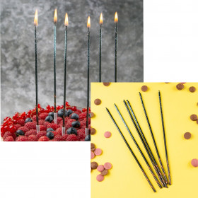  Набор свечей для торта Черные с блестками, 17 см / 6 шт  