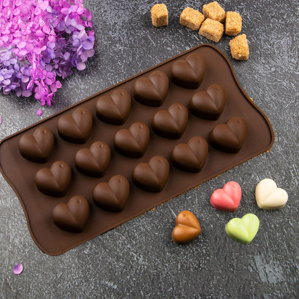 Форма силиконовая Сердечки № 1, 15 шт