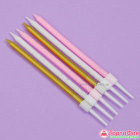 Набор свечей для торта Золотые/Белые/Розовые с блестками 10 см / 6 шт 