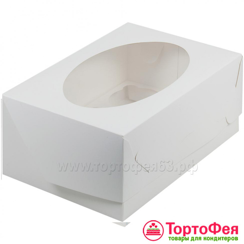 Коробка для 6 трайфлов с окном, белая (ложемент для квадратной креманки)