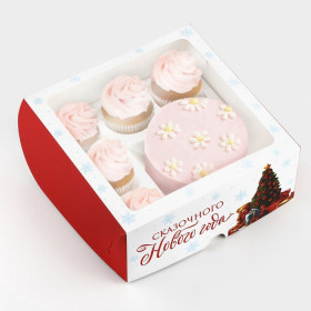 Коробка для 5 капкейков и Бенто с окном 25х25х10 см &quot;Сказочного Нового года&quot;  