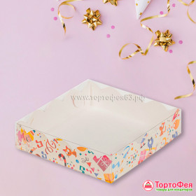 Коробка для пряников 15,5х15,5х3,5 см  с прозрачной крышкой, &quot;Детский праздник&quot;