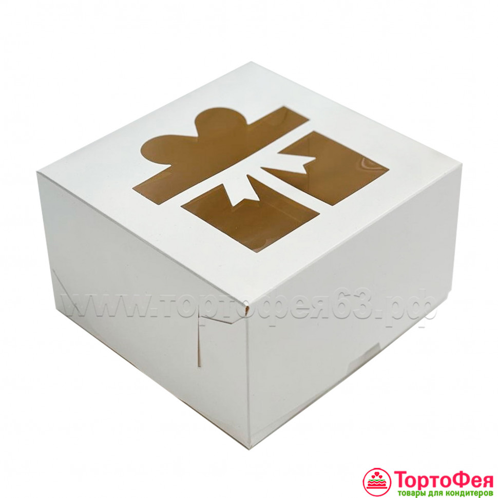 Коробка для 4 капкейков с окном "Подарок" 