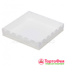 Коробка для пряников 15,5х15,5х3,5 см с прозрачной крышкой, белая