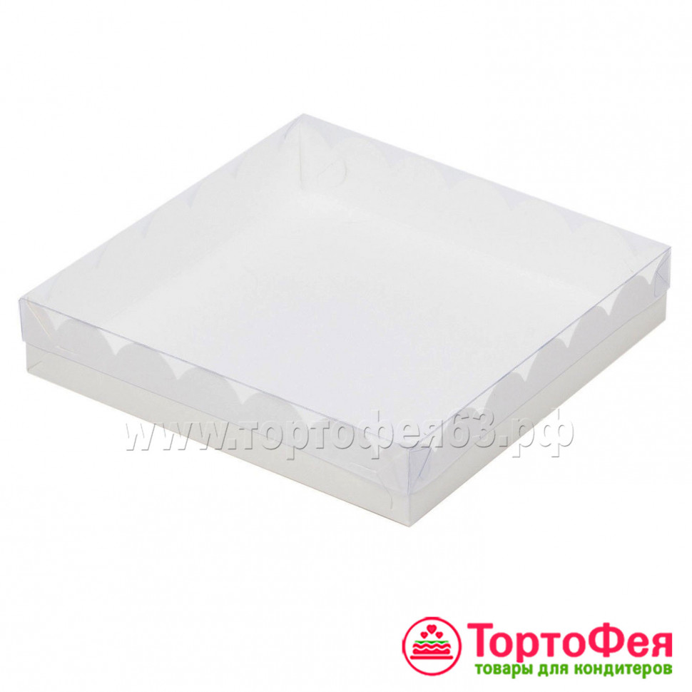 Коробка для прян.15,5х15,5х3,5 см с прозрач.крышкой, белая