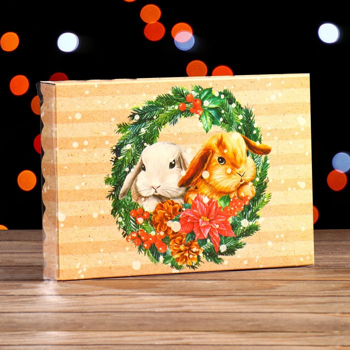 Коробка для пряников 22х15х3 см с прозрач.крышкой "Зайчики" 